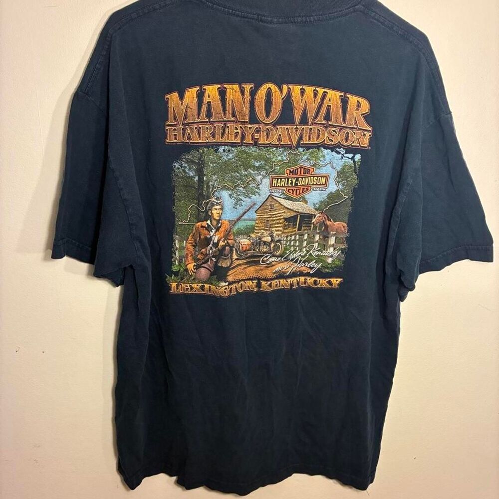 Harley-davidson Men's Black and Navy T-shirt
